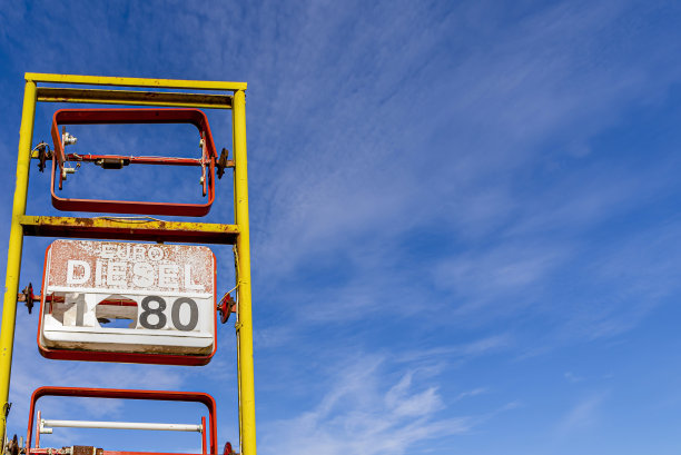 旧的生锈的加油站标志，欧元柴油价格。80号图片下载