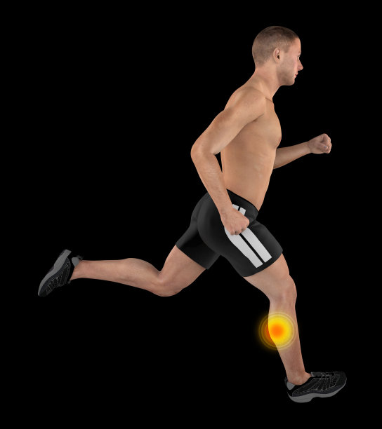 一个男子跑步的3D插图，突出小腿受伤图片下载