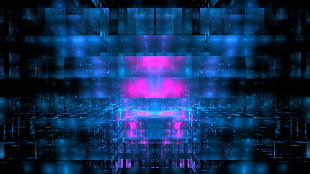 抽象几何辉光霓虹灯背景，技术旗帜。产品展示，场景3D渲染图片下载