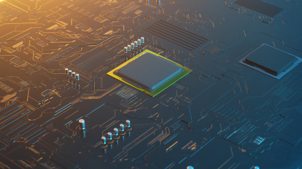 3d渲染的一个未来的电路板与表面安装组件图片下载