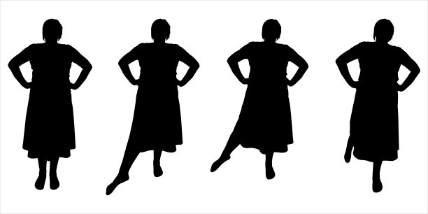 舞蹈课。舞蹈教师。腿在动，手放在皮带上。流畅、优雅、优美的腿部动作:向后、向前、向侧面。一组四名妇女站得笔直，并移动她们的腿。图片下载