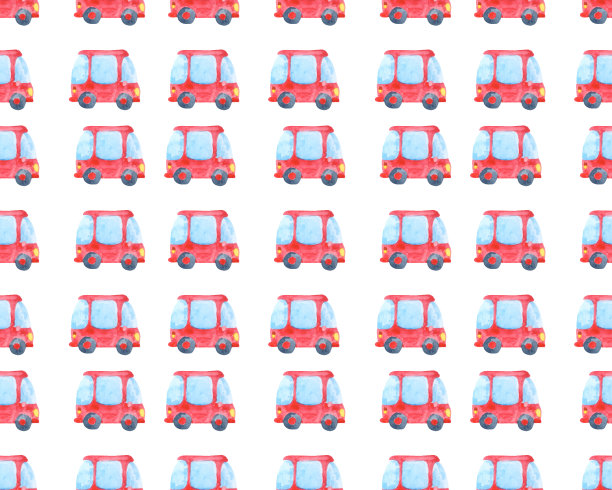 和一辆红色小车的无缝图案。水彩背景的纺织品设计，壁纸，包装或婴儿床上用品。图片下载