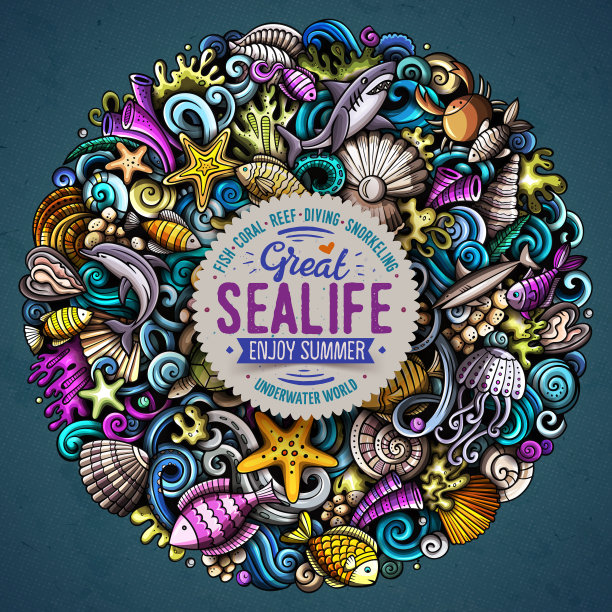 卡通矢量涂鸦水下世界插图图片下载