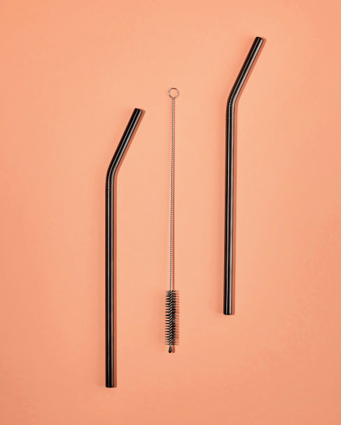 可重复使用的金属吸管和小刷子图片下载