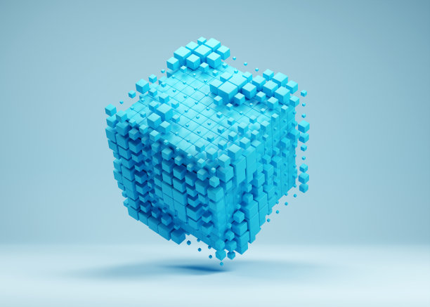蓝色科幻概念立方体。商业，科学，技术概念三维渲染插图。图片下载