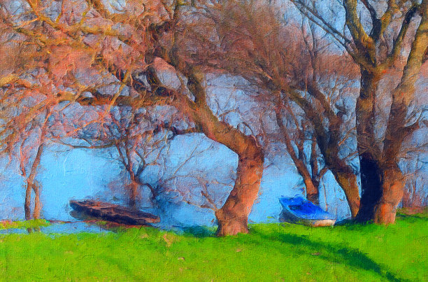 石油山水画图片下载