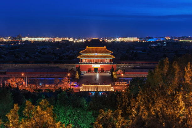 北京紫禁城夜景，位于中国北京图片下载