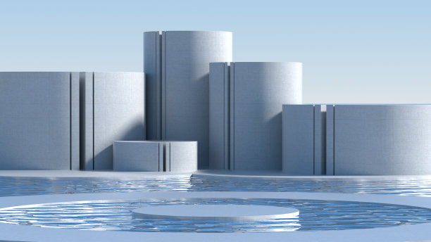 高端场景混凝土墙3D渲染展台展厅技术图片下载