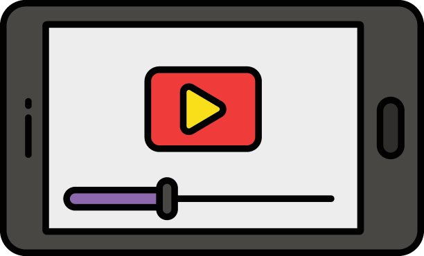 视频播放器应用程序概念，手机屏幕录制矢量颜色图标设计，视频博主符号，摄影师或摄像设备标志，从影记录和电影摄影股票图片下载