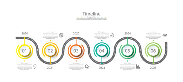 时间轴信息图表业务抽象背景模板圈彩色6步图片下载