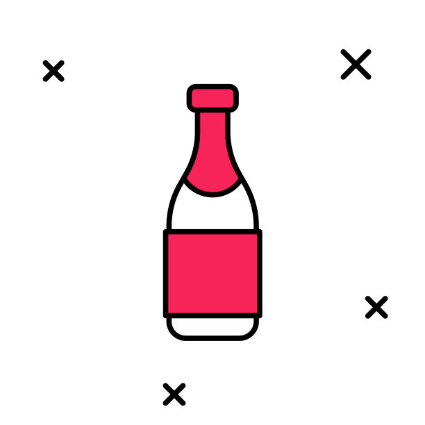 填充轮廓在白色背景孤立的香槟瓶图标。圣诞快乐，恭贺新禧。向量图片下载