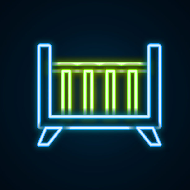 发光的霓虹灯线婴儿床摇篮床图标孤立在黑色背景。色彩斑斓的轮廓的概念。向量图片下载