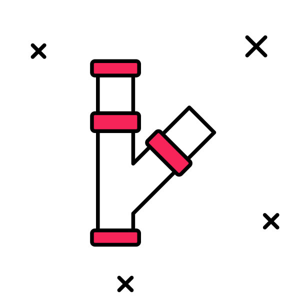 填充轮廓工业金属管道图标孤立在白色背景上。水暖管道零件的形状不同。向量图片下载