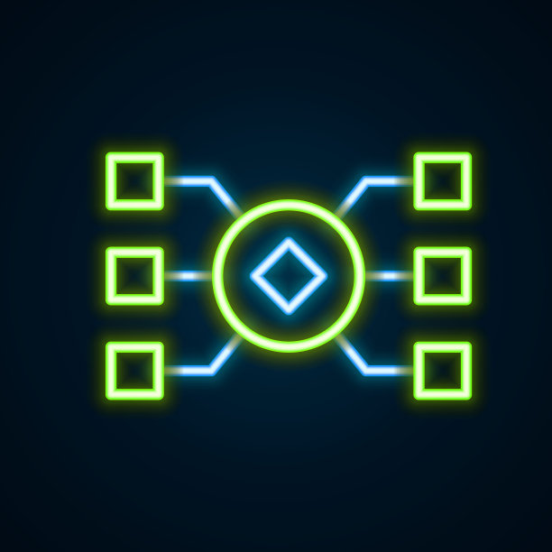 发光霓虹灯线神经网络图标孤立在黑色背景。人工智能AI。色彩斑斓的轮廓的概念。向量图片下载