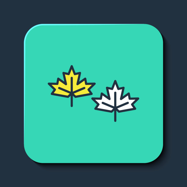 填充轮廓加拿大枫叶图标孤立在蓝色背景上。加拿大象征枫叶。绿松石平方按钮。向量图片下载
