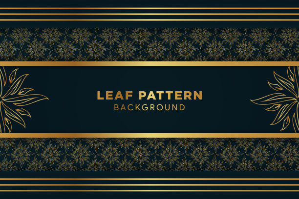 抽象的几何背景设计。水平线元素结合使用金色的叶子图案图片下载