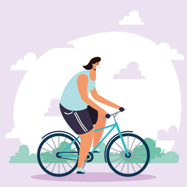 骑自行车的年轻人戴着医用口罩图片下载