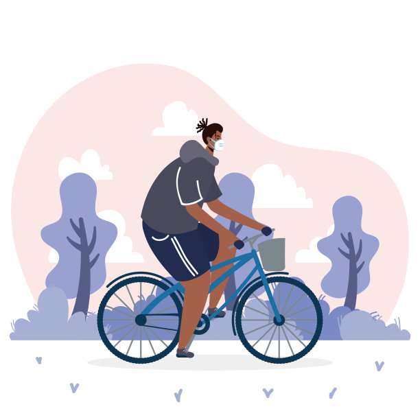 年轻的非洲裔男子戴着医用口罩在自行车角色图片下载
