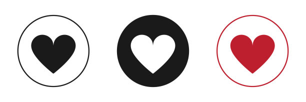 心的图标集。红色、黑色的爱心图标。插图图片下载