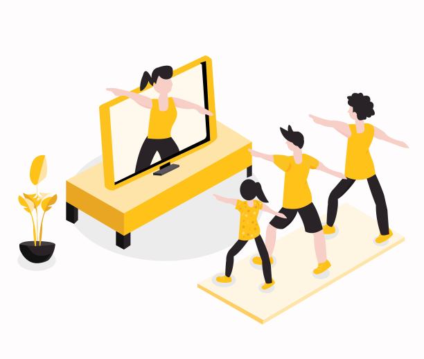 家庭成员通过一起运动来保持健康图片下载