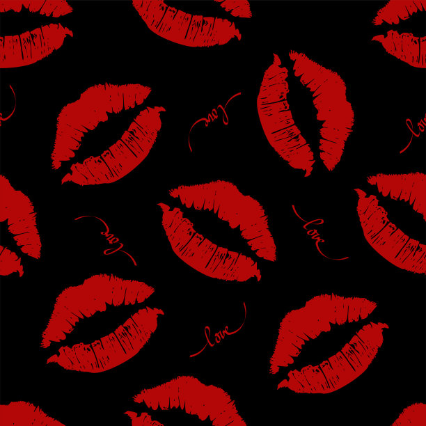 矢量插图。浪漫无缝的情人节模式。手写书法唇形符号，吻;文字设计。节日模板设计，贺卡，海报，网页横幅。图片下载