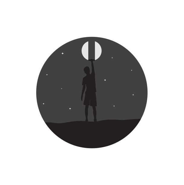 剪影少年画月亮标志设计图片下载