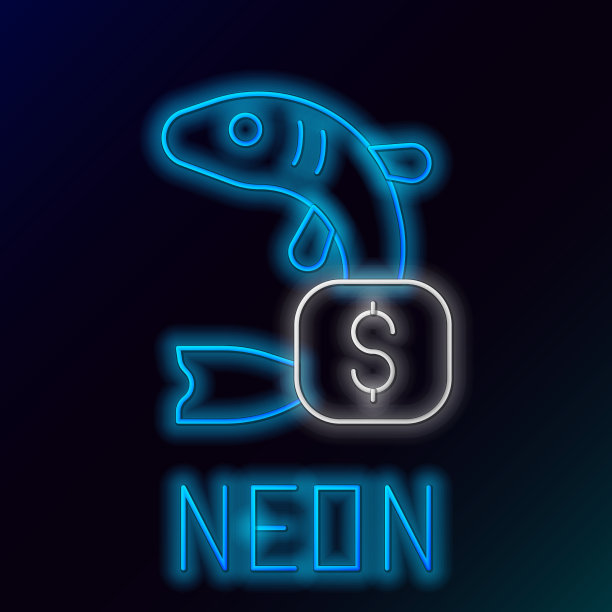 发光霓虹灯线价格标签鱼图标孤立图片下载