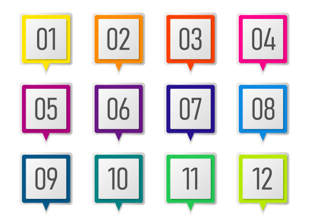 可用于信息图形的1到12个数字正方形图标集图片下载