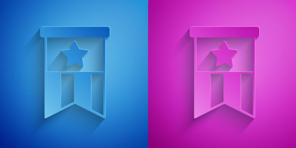 剪纸美国国旗图标孤立在蓝色和图片下载