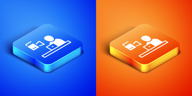 等距突发新闻图标孤立在蓝色和图片下载