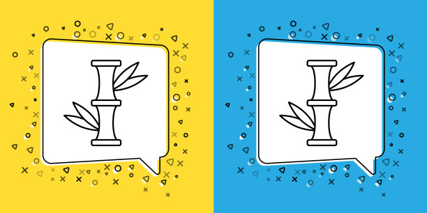 设置线竹图标孤立在黄色和蓝色图片下载