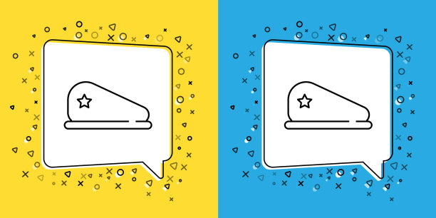 设置线军事贝雷帽图标孤立在黄色图片下载