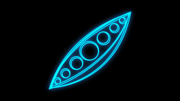 豌豆在一个黑色的背景，矢量插图。霓虹灯蓝，豌豆画招牌，蔬菜店装饰，霓虹灯照明。时尚的设计，复古的霓虹灯图片下载