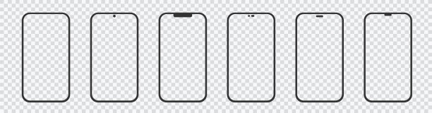 设置现实的智能手机空白屏幕，手机模型孤立在透明的背景上。用于信息图形或UI设计界面演示的模板图片下载