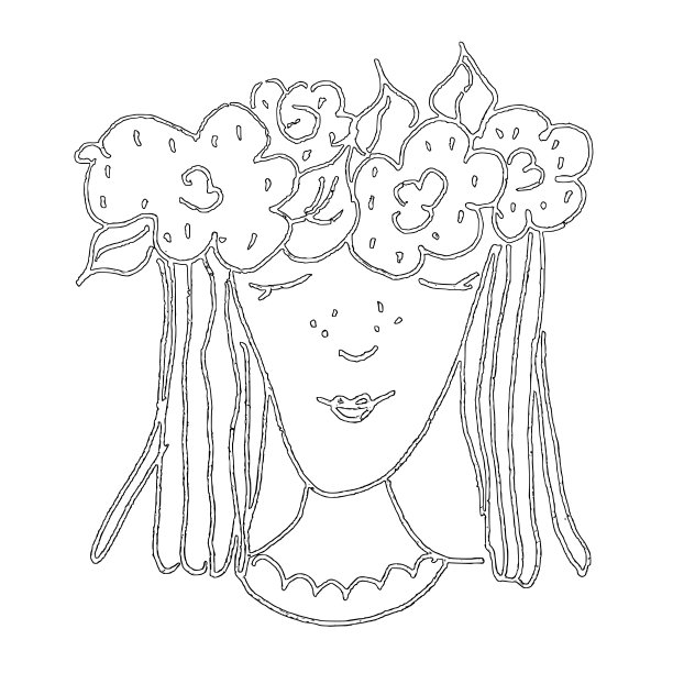 年轻女子肖像。着色页面,向量。手绘墨水复古插图黑色图片下载