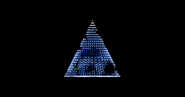 元宇宙的锥体，三角形，蓝色的动画圆点，粒子圈。混合模式图片下载