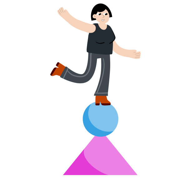 在几何图形上保持平衡的女人。图片下载