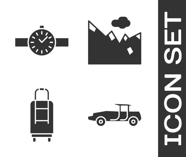 设置汽车腕表手提箱和山脉图标图片下载