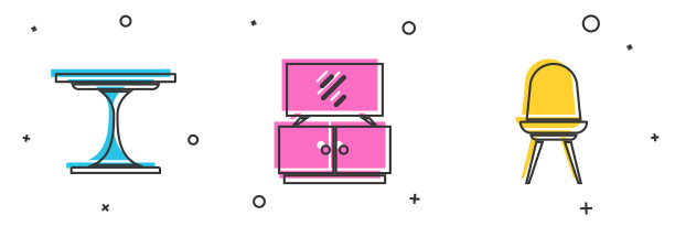 设置圆桌电视架和椅子图标图片下载