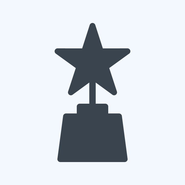 在时尚字形风格孤立的软蓝色背景的奖项图标图片下载