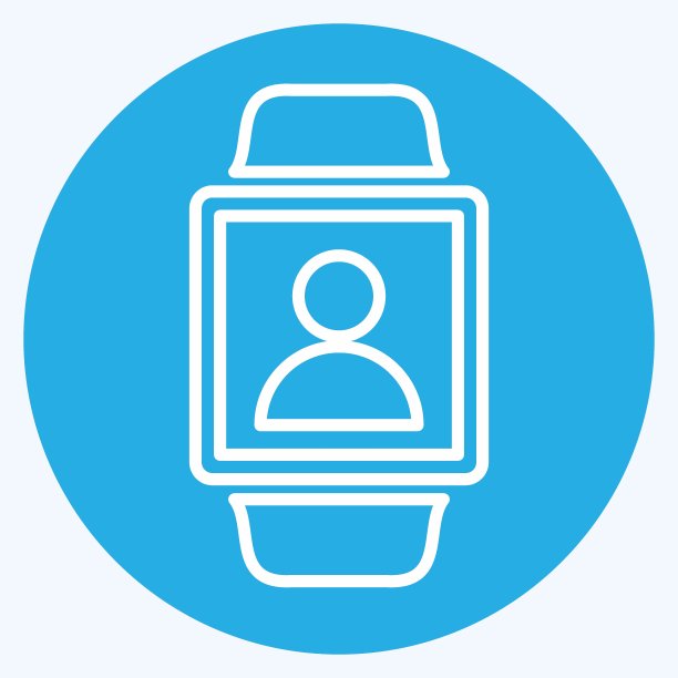 用户在手表图标上流行的蓝色眼睛风格孤立在柔和的蓝色背景图片下载