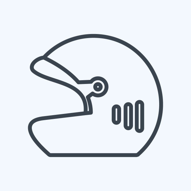 头盔图标在时尚线风格孤立在软蓝色背景图片下载