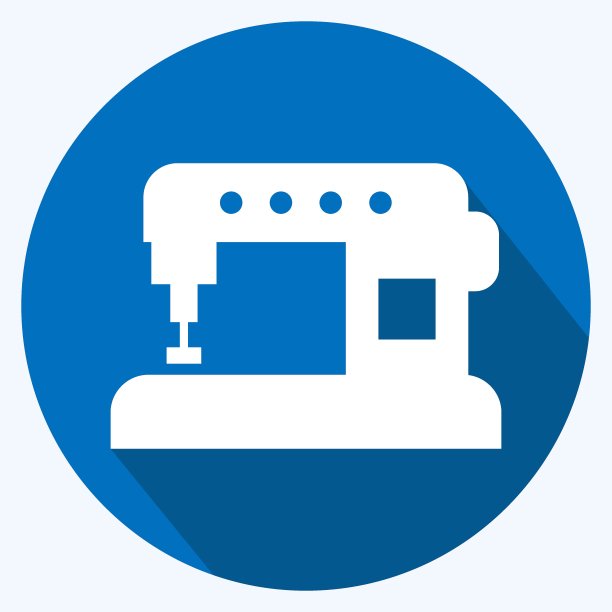 自动机器裁缝图标在时尚的长阴影风格孤立在软蓝色背景图片下载