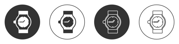 黑色腕表图标孤立在白色背景上。手表图标。圆按钮。向量图片下载
