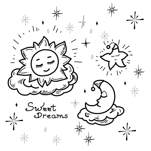 关于睡眠的主题可爱的手绘矢量插图的一组图画图片下载