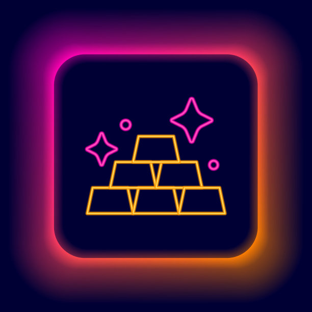 发光的霓虹灯线金条图标孤立在黑色背景。银行业务的概念。色彩斑斓的轮廓的概念。向量图片下载