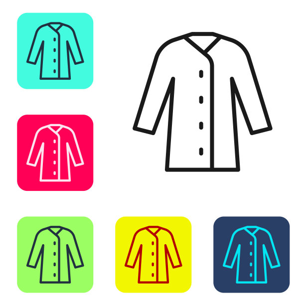 黑色线雨衣图标孤立在白色背景上。设置彩色方块按钮图标。向量图片下载