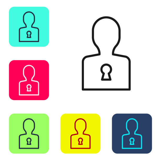 黑线解决心理图标孤立在白色背景上的问题。关键。心理健康治疗。设置彩色方块按钮图标。向量图片下载