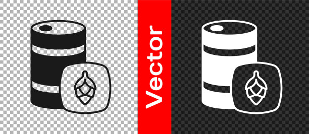 黑色金属啤酒桶图标孤立在透明的背景上。向量图片下载