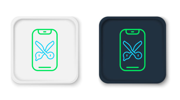 线Barber在线服务或平台图标孤立在白色背景上。头发和胡子护理的想法。在线约会。色彩斑斓的轮廓的概念。向量图片下载